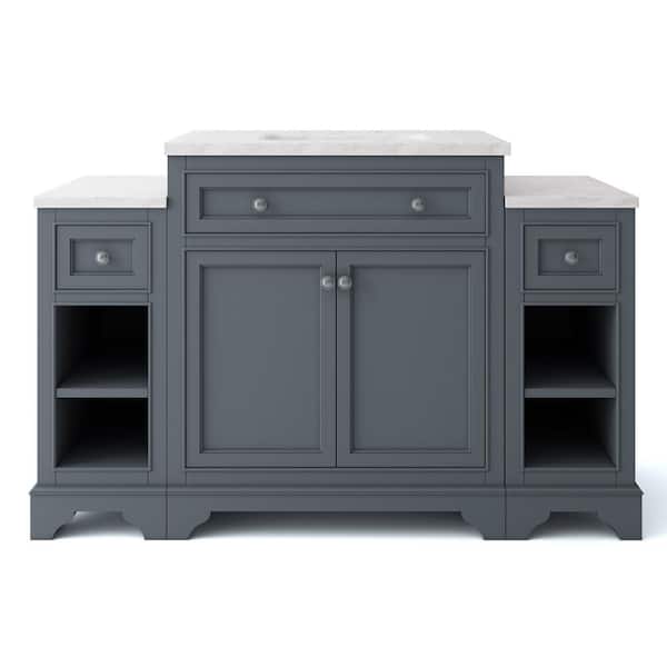 Mornington 54 in. Single Sink Gray Bath Vanity with White Marble Top (Assembled)