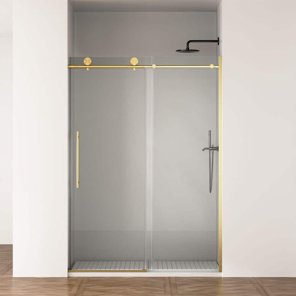 "50-54 in. W x 75 in. H Single Sliding Frameless Shower Door in Brushed Gold with 5/18"" Clear Tempered Glass" price history on PriceWatchPro