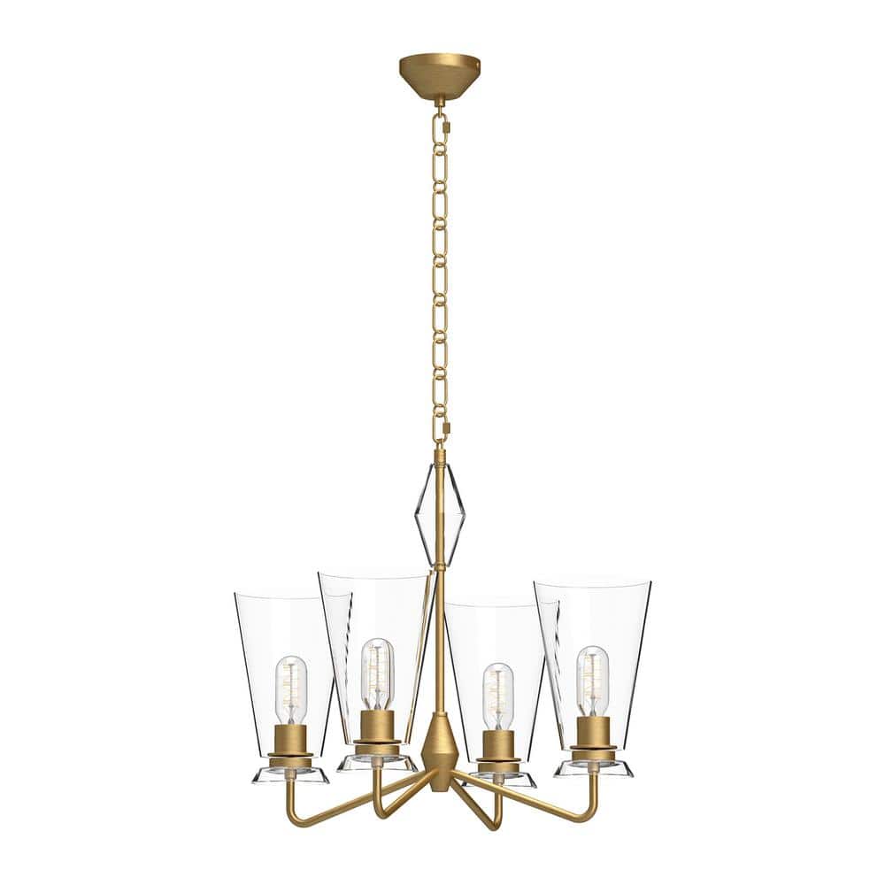 Salem Brushed Gold and Clear Crystal 4-Light Chandelier