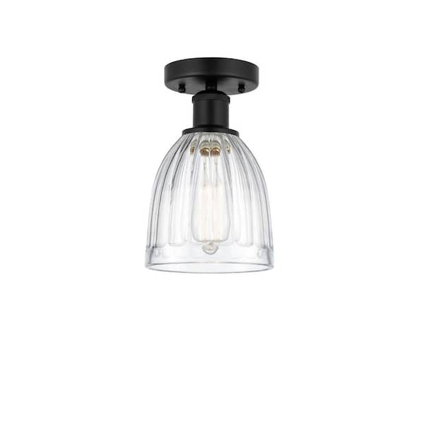 Brookfield 5.75 in. 1-Light Matte Black Industrial Semi-Flush Mount with Clear Glass Shade