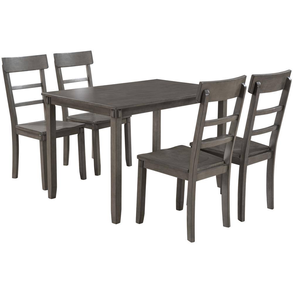 URTR 5-Piece Wood Top Gray Dining Table Set, Kitchen Dining Table and  4-Wooden Chairs for Dining Room T-01093-E - The Home Depot