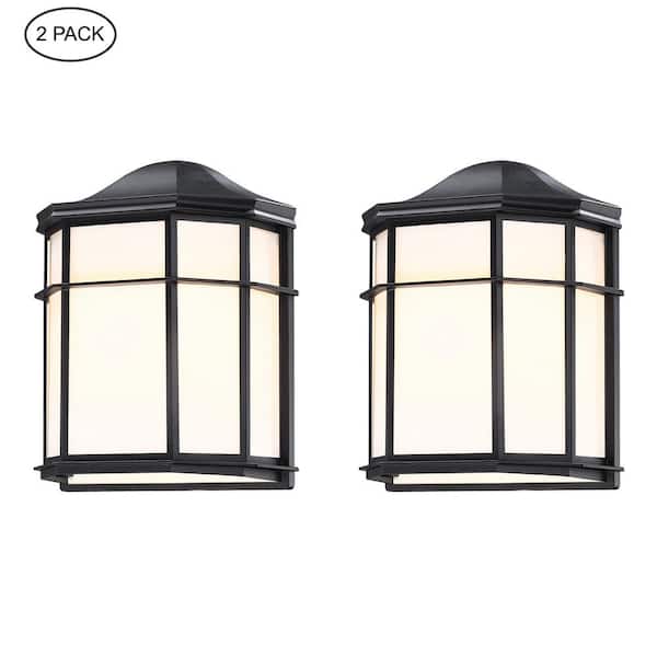 1-Light 10 in. Retro Textured Black Outdoor Hardwired Lantern Wall Light Sconce with No Bulbs Included, E26 (2-Pack)