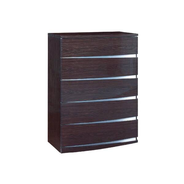 HomeRoots Amelia 5-Drawer Medium Brown Wood Chest of Drawers (49 in. H x 35 in. W x 18 in. D)