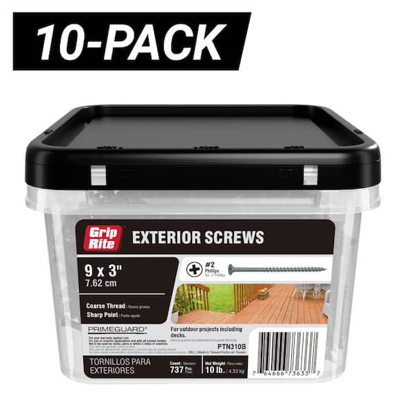 10-Pack #9 x 3 in. #2 Phillips Bugle Head Coarse Thread Coated Exterior Wood Deck Screws (100 lbs./7500-Piece)