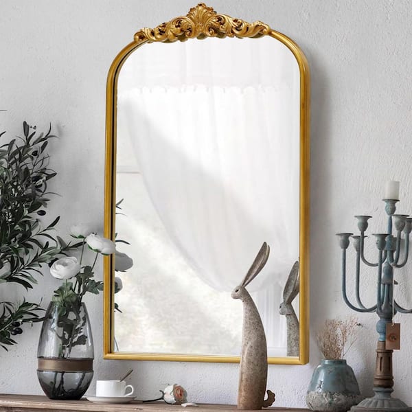 LuxHomez Vintage Gold 24 in. W x 35.8 in. H Arched Metal Frame Decorative Wall Mirror / Dressing Table Mirror