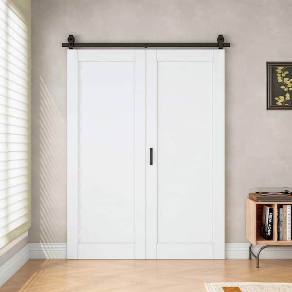 60 in. x 80 in. (Two 30 in. Slabs) 1 Paneled White Primed DIY Painting MDF Bifold Sliding Barn Door with Hardware Kit