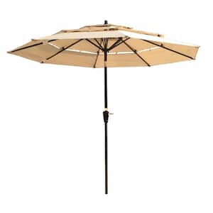 9 ft. 3-Tiers Outdoor Patio Table Waterproof Market Umbrella with Crank and Tilt and Wind Vents in Tan Coast