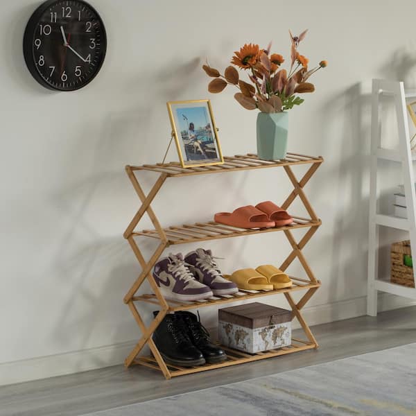  Bamboo Shoe Rack for Closet Entryway, Bamboo Sturdy Shoe Shelf  Storage Organizer, 5/6/7/8/9 Tier Vertical Small Space Large Capacity,  Installation-free, Foldable Shoe Rack (Color : A, Size : 8-layer : Home