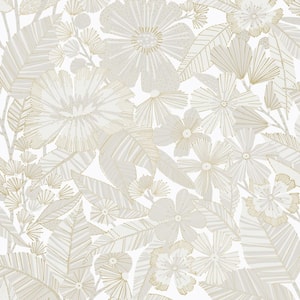 Metallic Bloom Chantilly White Removable Peel and Stick Vinyl Wallpaper, 28 sq.ft.