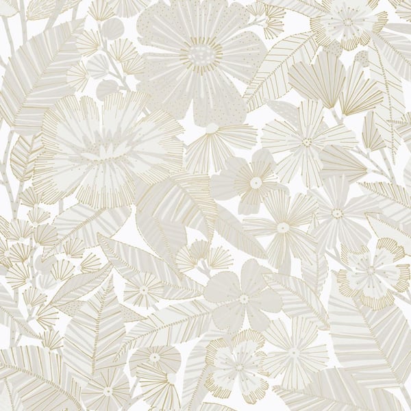 Tempaper Metallic Bloom Chantilly White Removable Peel and Stick Vinyl Wallpaper, 28 sq.ft.