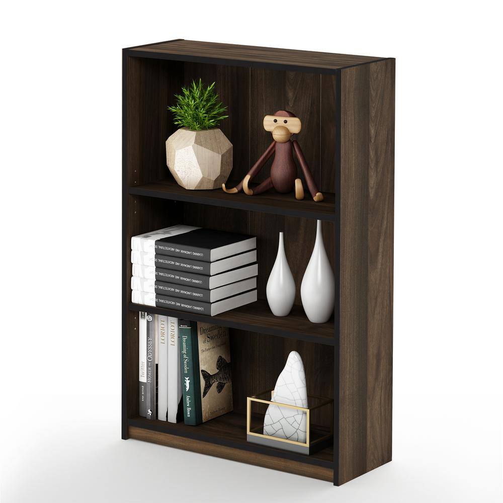 Columbia Walnut Adjustable 3-Tier Wood Bookcase