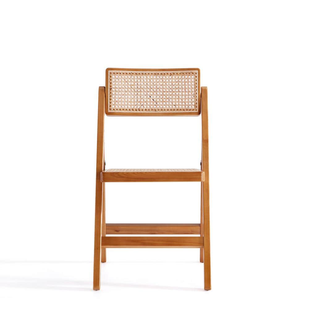 Natural Cane and Wood Folding Dining Side Chair Set