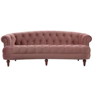 La Rosa 85 in. Ash Rose Velvet 3-Seater Chesterfield Sofa with Nailheads