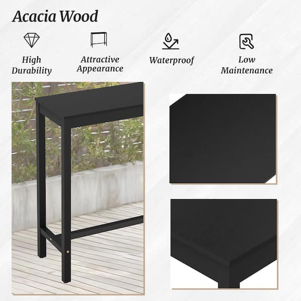 cozyman 38 in. Black Solid Wood Counter Height Pub Table Set