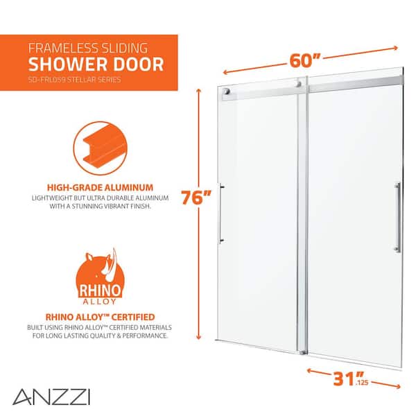 【 大感謝セール】 ANZZI Shower Frameless Sliding H in. 76 x in. 2 Series Dama 本体