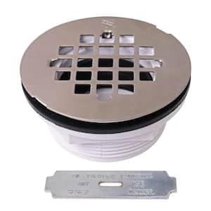 2 in. No-Caulk PVC Compression Shower Drain with 4-1/4 in. Round Grid Cover, Stainless Steel
