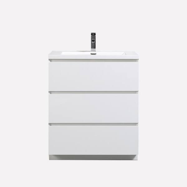 JimsMaison 30 in. W x 19.5 in. D x 34 in. H Freestanding Bath Vanity in White with White Cultured Marble Top