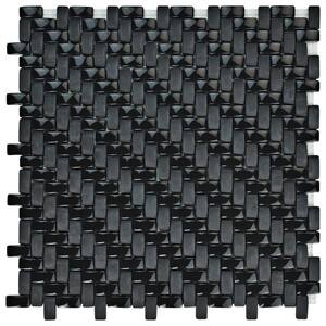 Expressions Weave Black 12-1/4 in. x 12-1/4 in. x 7 mm Glass Mosaic Tile (1.04 sq. ft./Each)