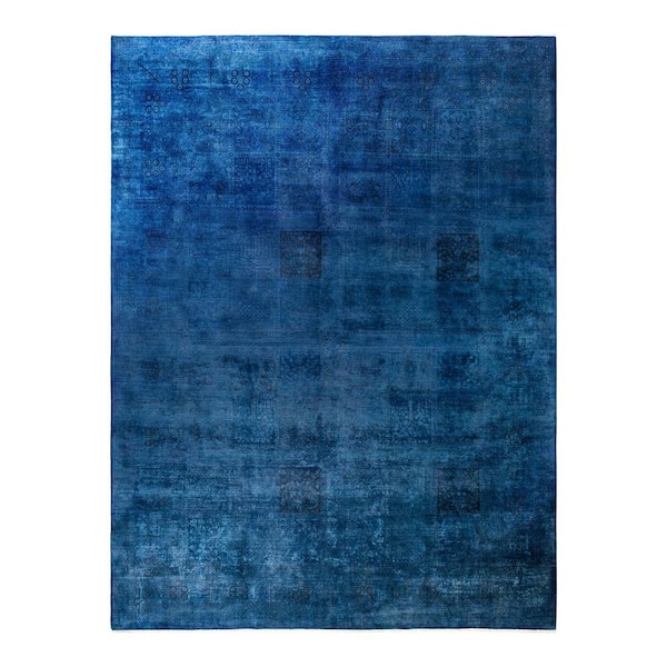 Overdyed Blue 10 ft. x 14 ft. Solid Wool Indoor Area Rug