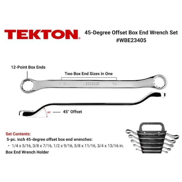 45-Degree Offset Box End Wrench Set, 5-Piece (1/4-13/16 in.) - Holder