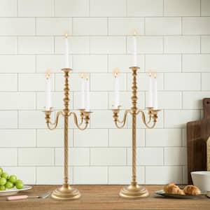 28 in. Tall Floor Candelabra Gold Metal Candlestick 5 Holders Table Centerpiece 2-pcs