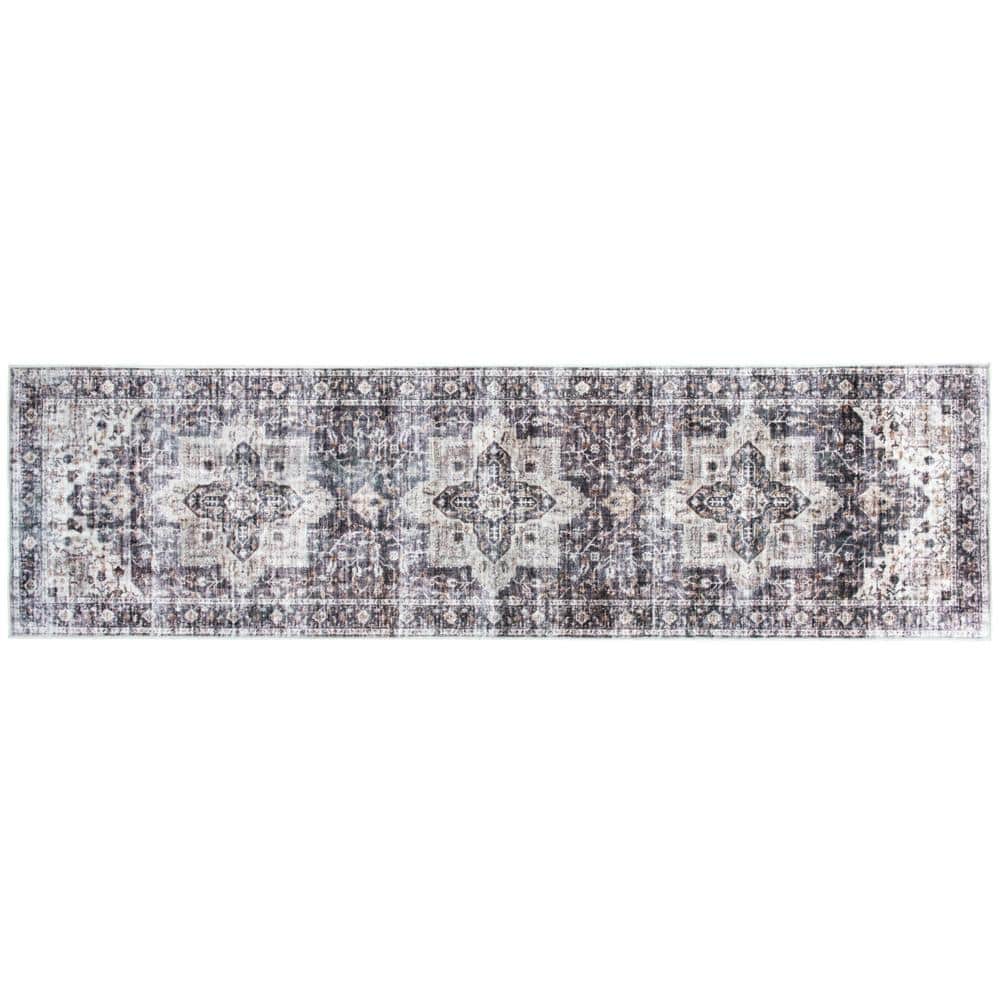 Gray 2 ft. x 7 ft. Distressed Traditional Machine Washable Runner Rug price history on PriceWatchPro