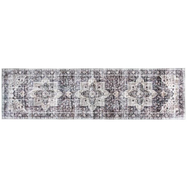 World Rug Gallery Gray 2 ft. x 7 ft. Distressed Traditional Machine Washable Runner Rug
