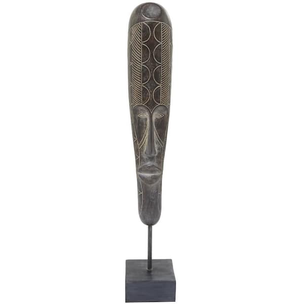 Litton Lane 4 in. x 24 in. Brown Polystone Primitive African Mask Sculpture