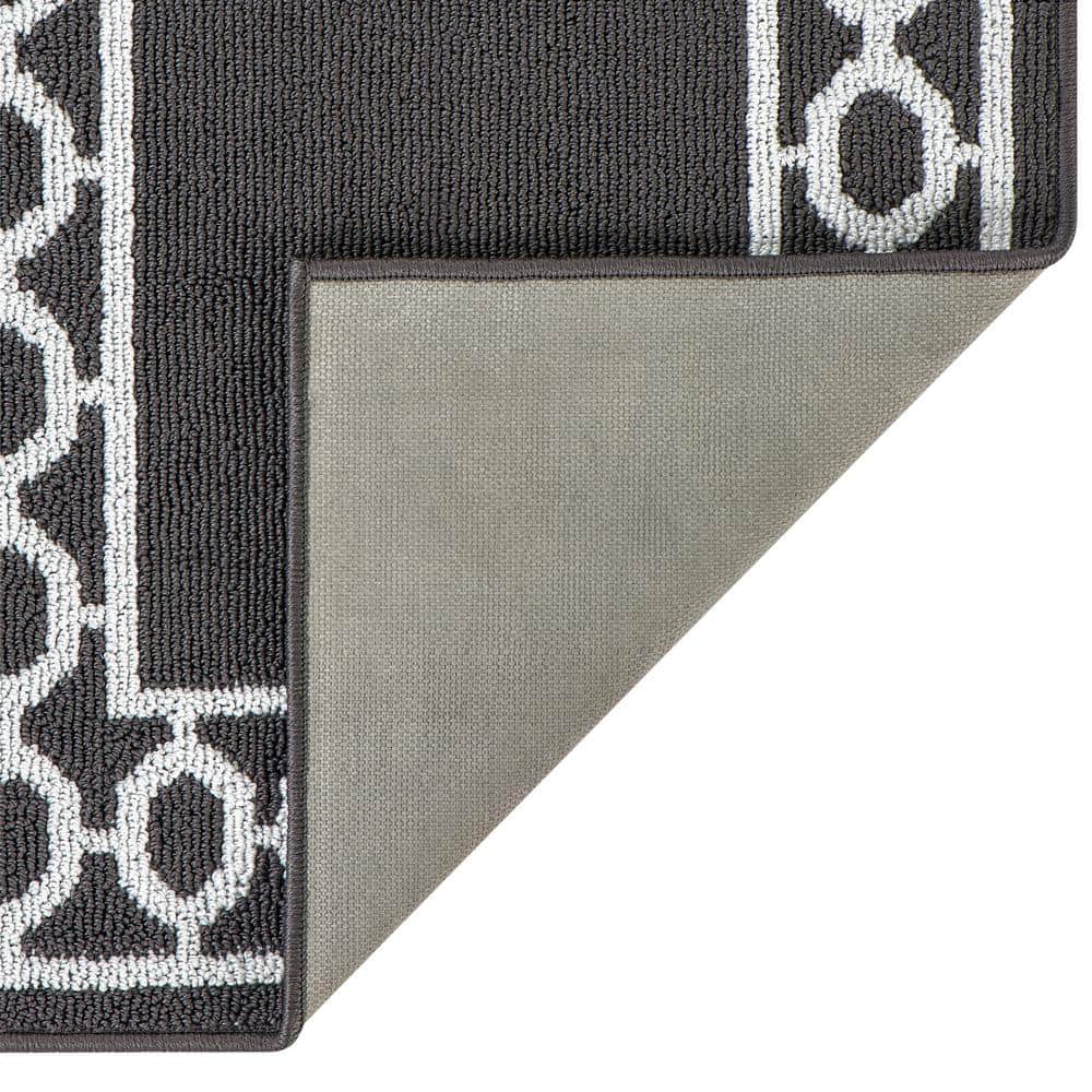 Dark Grey and White Tufted Trellis Runner Rug, 26" x 72"