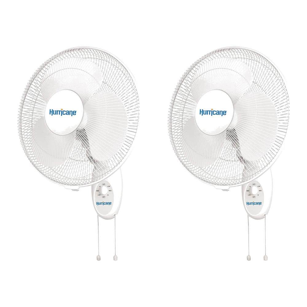 Hurricane 16 in. 3 Fan Speeds Wall Fan in White with 90-Degree Oscillation (2-Pack)