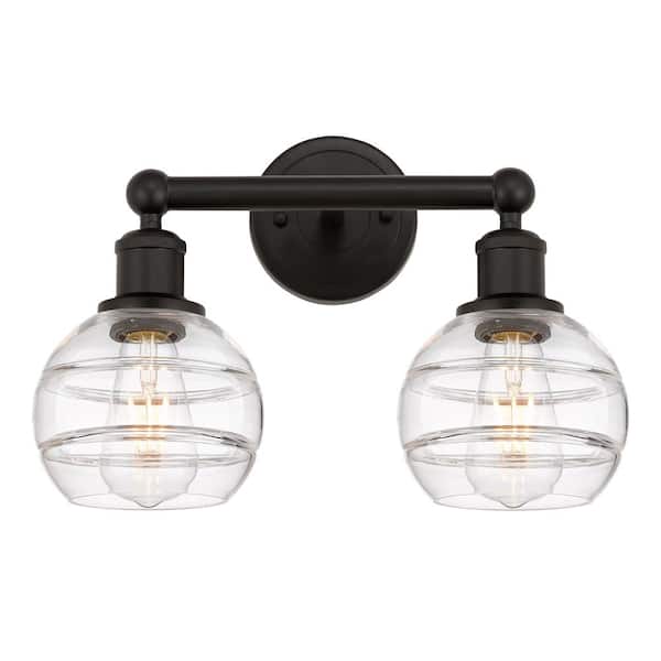 Rochester 14.88 in. 2-Light Oil Rubbed Bronze Vanity Light with Glass Shade