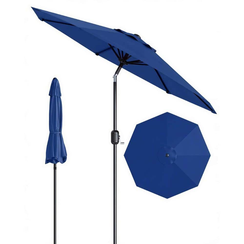 9 ft. Steel 8-Rib Double-Vent Market Patio Umbrella with Crank Lift and Push-Button Tilt in Navy Blue price history on PriceWatchPro