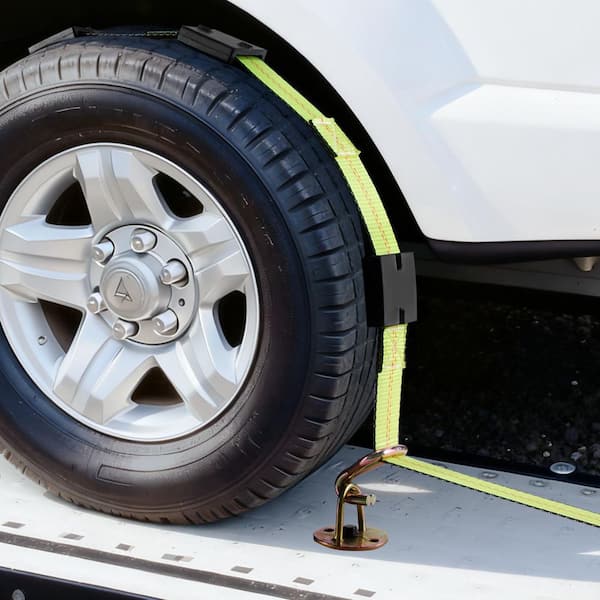 Wheel Chock Tie-Down Kit, Deck-Style Trailer Tie Down Strap, Car Tie Down Kit with J-Hook, Break Strength 10009 lbs.