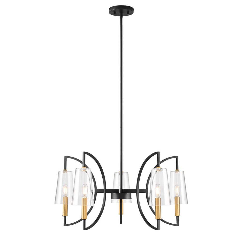 Hanley 28 in. W x 14 in. H 5-Light Matte Black/Warm Brass Modern Dimmable Metal Chandelier with Clear Glass Shades price history on PriceWatchPro