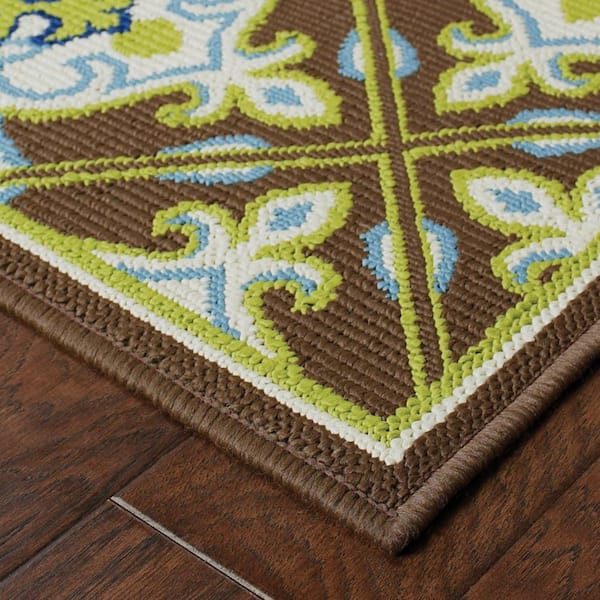 Brown, Ivory 7 ft. x 10 ft. Loomed Polypropylene Rectangle Indoor/Outdoor Area Rug