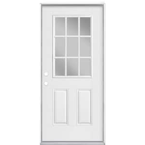 36 in. x 80 in. 9 Lite Right-Hand Inswing Primed White Smooth Fiberglass Prehung Front Exterior Door, Vinyl Frame