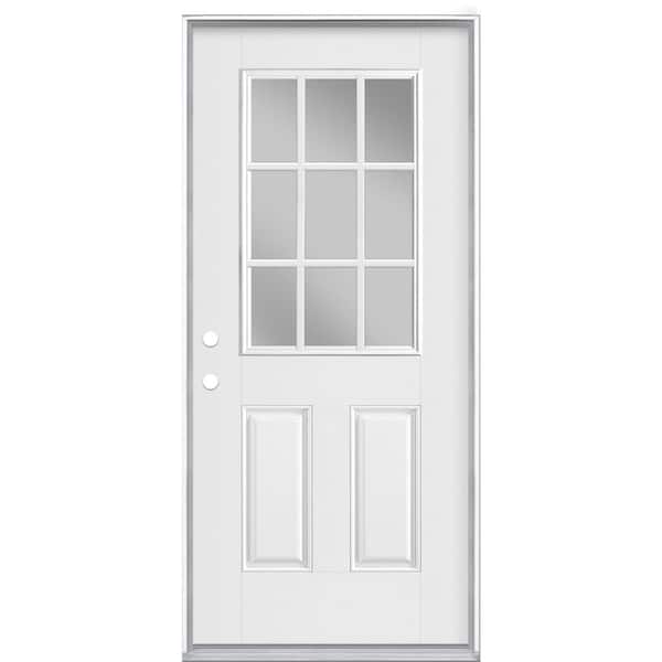 Masonite 36 in. x 80 in. 9 Lite Right-Hand Inswing Primed White Smooth Fiberglass Prehung Front Exterior Door, Vinyl Frame