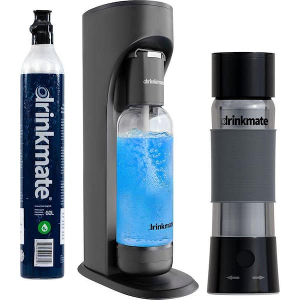 Matt Black Sparkling Water and Soda Maker Machine Bundle with 1-60L CO2 Cylinder and 10x 8g CO2 Chargers