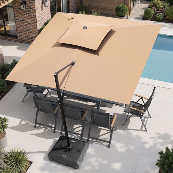 leaning patio umbrella PHI VILLA 10ft 3 Tier Auto-tilt Outdoor Double Vented Easily adjust the shade angle by turning the crank The Lean - Terylast Chestnut