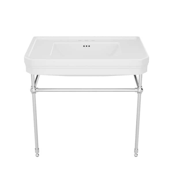 Valencia 31.8 in. L x 21 in. W Console Sink Basin in White Vitreous China Chrome Legs with 4 in. Faucet Drilling