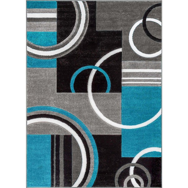 Ruby Galaxy Waves Blue 8 ft. x 10 ft. Modern Area Rug