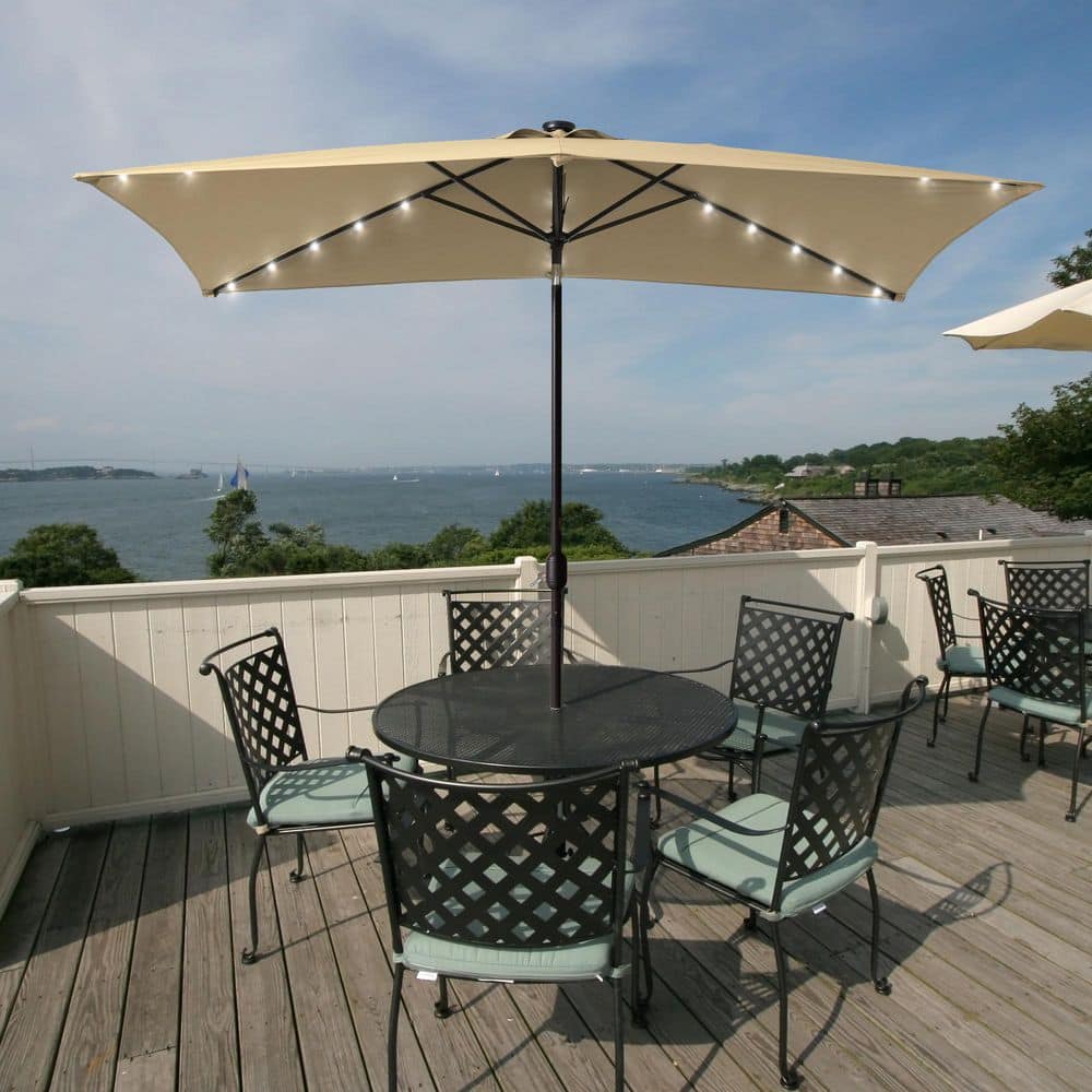 Solar LED 10 ft. x 6.5 ft. Aluminum Patio Rectangle Market Umbrella in Beige with Push-Button Tilt price history on PriceWatchPro