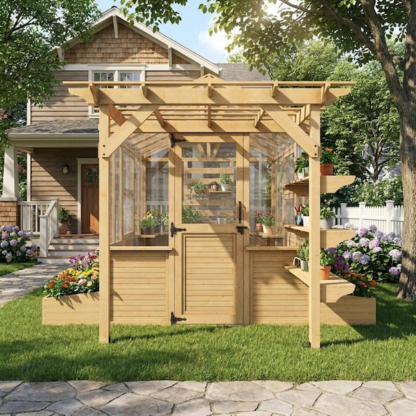 FUFU&GAGA 15.08 ft. W x 7.43 ft. D x 8.5 ft. H Premium Cedar