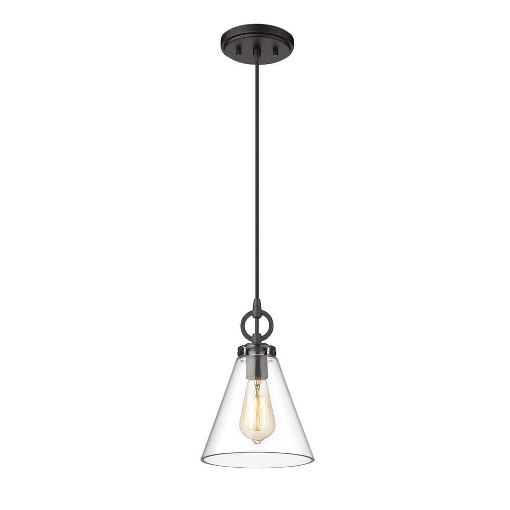 Harper Matte Black and Glass Conical Pendant Light