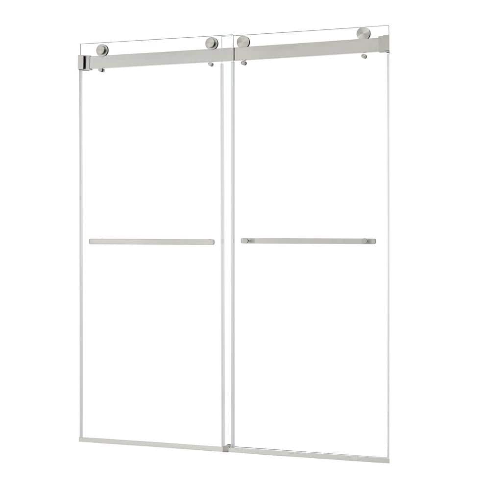 Bolani Frameless Clear Glass Shower Door with Brushed Nickel Hardware