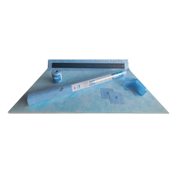 ALINO 32 in. x 72 in. Linear End drain Shower Kit with 54 in. Black Drain, Waterproof Accessories and Shower tray (Tile Ready)
