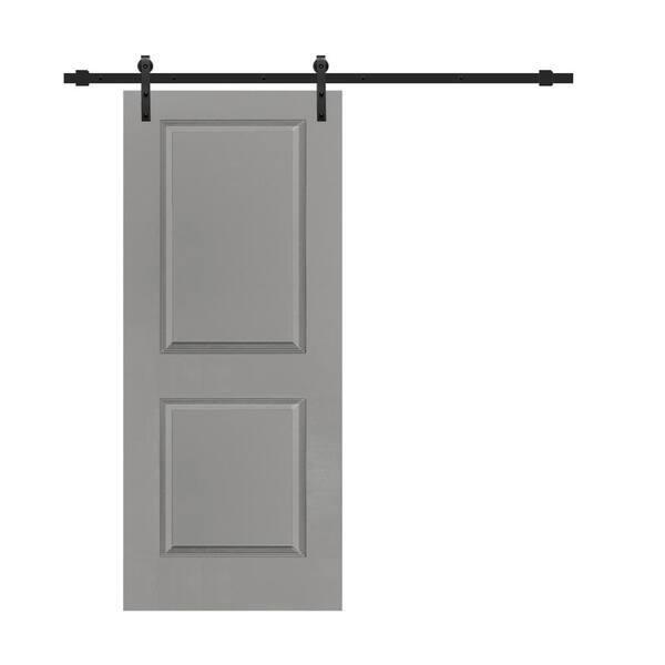 CALHOME 36 in. x 80 in. Light Gray Painted Finished Composite MDF 2 Panel Interior Sliding Barn Door with Hardware Kit