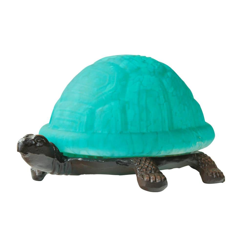 Aqua Glass and Bronze Turtle Accent Lamp