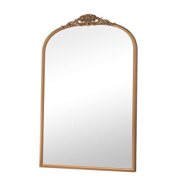 KeonJinn 30 in. H x 20 in. W Frame Arched Vintage Mirror Gold