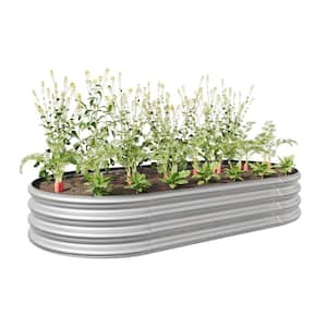 70.86 in. L x 35.43 in. W x 11.42 in. H Silver Oval Metal Individual Planter Box, Garden Bed for Vegetables and Flowers
